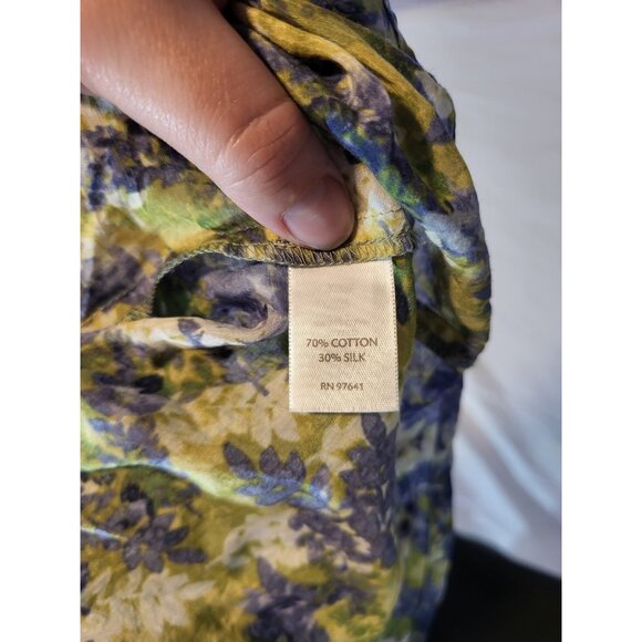 J. Jill Cotton Silk Blend Floral Button Front Blouse Women's Sz M P Semi Sheer - Picture 7 of 8